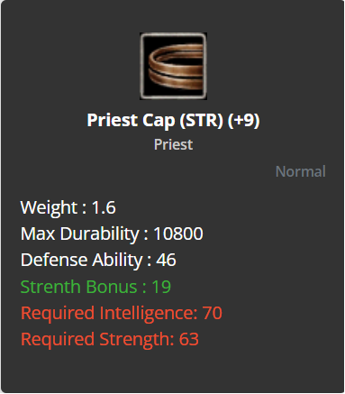 Priest Cap +9 (STR)