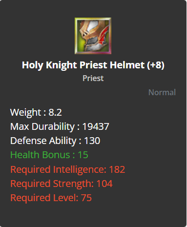 Holy Knight Priest Helmet +8