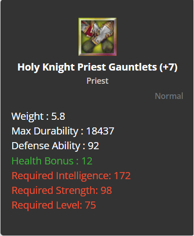 Holy Knight Priest  Gauntlets +7