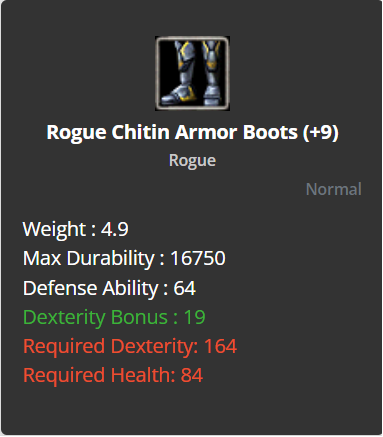 Rogue Chitin Armor Boots +9