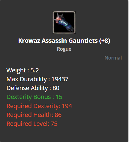 Krowaz Assassin Gauntlets +8