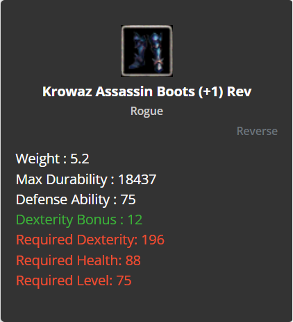 Krowaz Assassin Boots +1 (Reverse)