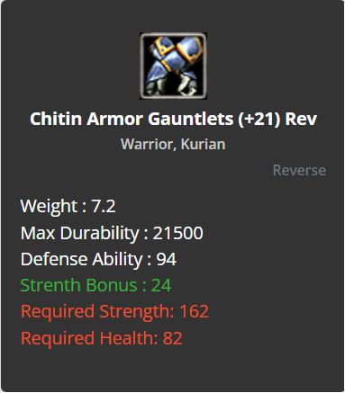 Chitin Armor Gauntlets +21 (Reverse)