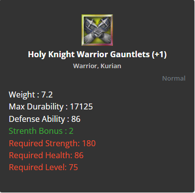 Holy Knight Warrior Gauntlets +1