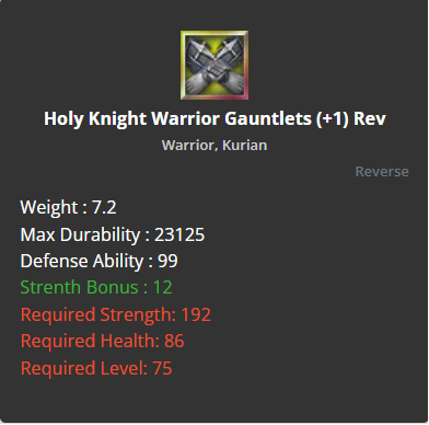 Holy Knight Warrior Gauntlets +1 (Reverse)
